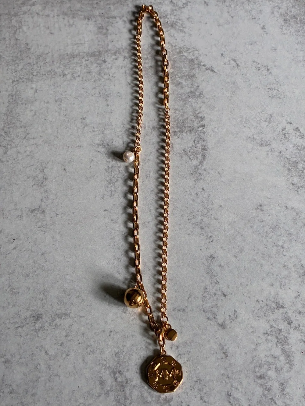 MAYAMAR Adjustable Lariat Coin Medallion Necklace Gold Tone NIB